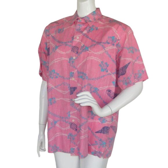 REYN SPOONER Hawaiian Shirt L Vintage, Pink, Button front, Short sleeves - Picture 3 of 9